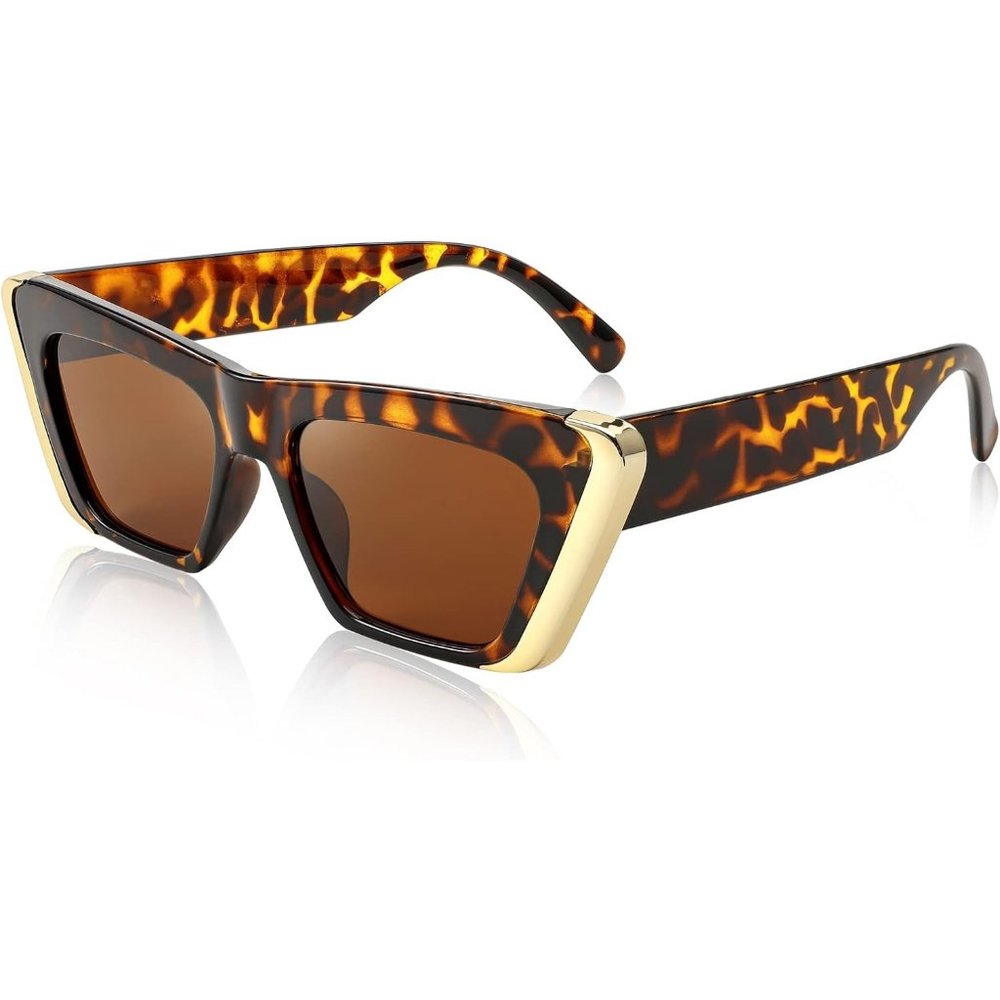 Women Brown Cat Eye Fashion Metal Square Frame Classic UV Protection Sunglasses
